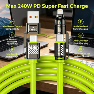 <span class=keywords><strong>Cable</strong></span> de Datos 4 en 1 con Carga Rápida PD de 240W, <span class=keywords><strong>Cable</strong></span> de Silicona Suave, USB-A a Tipo C, Conector Convertible para iPhone, Macbook, Android - Product Image 4