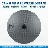 Roue à disque 20 pouces 451 entièrement en carbone 25 mm T800 Lenticulaire DT350 740g 850g avec moyeu à cliquet pour vélo pliant Mini Velo TT Racing