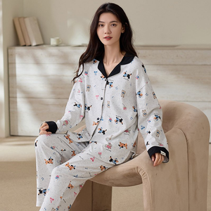 Women's Loungewear <strong>Set</strong> Cartoon Print Pajama <strong>Set</strong> 2 Piece Long Sleeve Button Down Dog <strong>Teddy</strong> Bear Bow Sleepwear <strong>Lounge</strong> <strong>Set</strong> Factory - Product Image 1