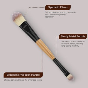 Pinceau double embout pour fond de teint et fard à paupières, poils en nylon doux, manche en bois massif, pinceau de maquillage pour le visage et les yeux, respectueux de la peau, OEM - Product Image 3