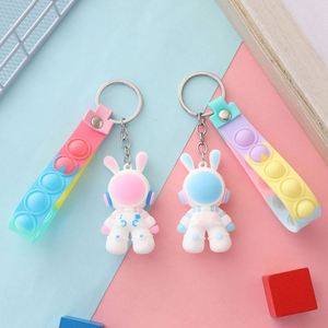 Cartoon-Style Space Rabbit <b>Keychain</b> Three-Dimensional PVC Figurine Pendant Small Gift for Schoolbag <b>Anime</b> Style - Product Image 1