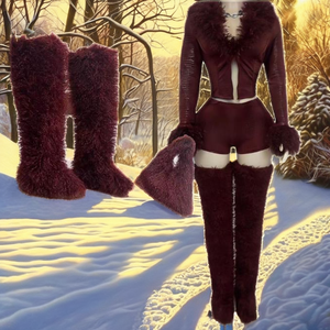 รองเท้าบูทขนสัตว์ผู้หญิงแบบเปิดนิ้วเท้า สไตล์มองโกเลีย  สำหรับฤดูหนาวและฤดูร้อน บุด้วยขนสัตว์ - Product Image 2