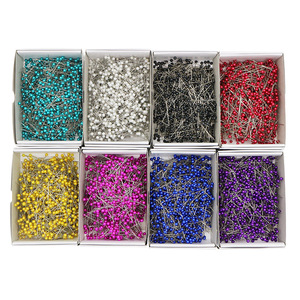 도매 800pcs 38mm 바느질 바늘 멀티 컬러 진주 머리 핀 흰 종이 상자 다채로운 구슬 바늘 - Product Image 1