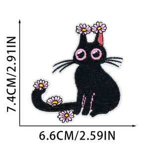 New Iron on Cute Embroidery Funny <b>Black</b> cat Pet Patch for Clothes Bag Decoration - Product Image 2