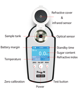 Réfractomètre numérique portable haute précision SM-600, précision 0,01 <span class=keywords><strong>RI</strong></span>, protection IP54, compensation automatique de la température, 0-95% Brix - Product Image 2