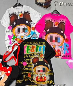 Maglia pesante Plus Size cotone 100 di alta qualità strass Cartoon <span class=keywords><strong>donne</strong></span> T-shirt OC997 - Product Image 2