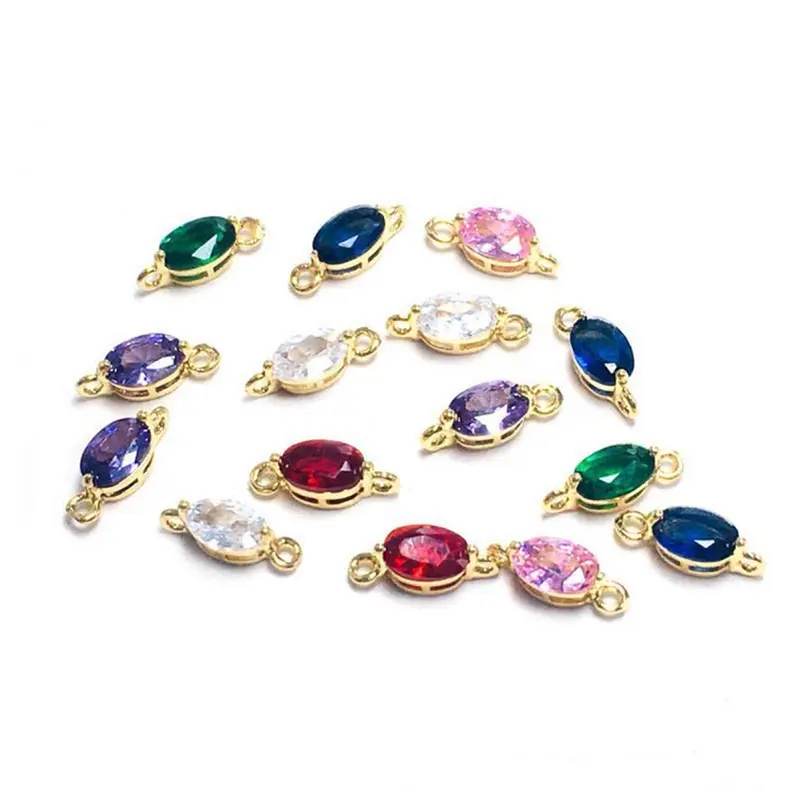 Oval copper gold plated earrings pendant zircon double hook crystal glass rhinestone beads charms binding bracelet pendant