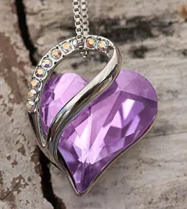 Leaf Infinity Love Silver Plated Birthstone Choker Heart Crystal Pendant Necklace For Women