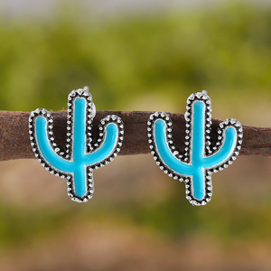 Pendientes de Cactus turquesa Desert Vibes para <span class=keywords><strong>mujer</strong></span> y niña, pendientes de piedra de Cactus bohemios occidentales, venta al por mayor, tachuelas de <span class=keywords><strong>Saguaro</strong></span> Turquesa - Product Image 1
