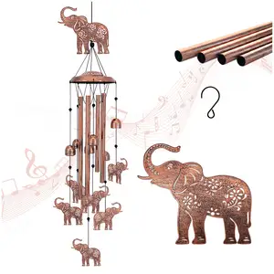 Elephant Metal Wind Chimes Outdoor Garden Ornaments Home Lawn Porch Patio Garden Decor Yard Decorations Birthday Memorial Gifts