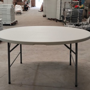 Modern Portable White HDPE Plastic <b>Folding</b> <b>Table</b> 10-Person Large Foldable Storable for Family Gatherings Parties Iron Frame - Product Image 2