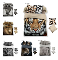 Draps de lit imprimés 3D Anima 100% animaux Housse de couette Taie d'oreiller 4 Pc Set Literie à impression numérique Lion Éléphant Léopard Tigre