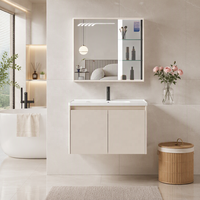 Ensemble de meuble-lavabo mural moderne avec vasque en céramique, armoire miroir, porte en acier inoxydable, profilé en aluminium facile à nettoyer