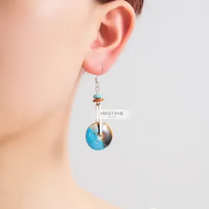 Turquoise Tiger Eye Beads Ceramic Donut Hook Earring Silver White Gold Earring For Women