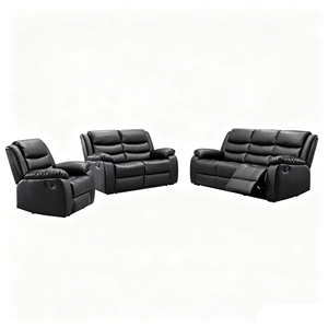 Black PU Leather Reclining <b>Sofa</b> <b>Set</b> with 3 Seats and Padded Arms for Living Room - Product Image 1