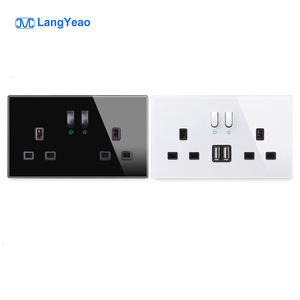 Langyeao 3x6 anh tiêu chuẩn Tempered Glass Bảng điều chỉnh tường ổ cắm với đèn LED 2 AC cửa hàng USB A + C Bàn phím thiết lập lại Bàn phím thiết lập lại 3x6 - Product Image 1