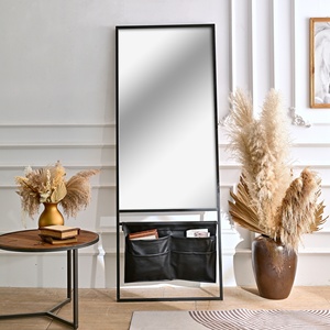 Espejo con marco de metal negro rectangular de longitud completa para decoración del hogar INNOVA con Revistero de cuero - Product Image 1