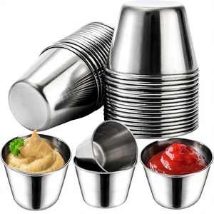 Tasses à sauce en acier inoxydable avec logo personnalisé, coupelles à condiments réutilisables et écologiques pour sushi et tomates, idéales pour les trempettes et les cornichons en extérieur. - Product Image 1