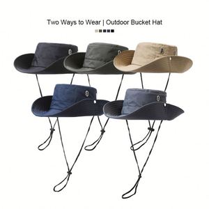 Bucket Hat Customized Embroidery Logo Casual Outdoor Summer Use Fisherman's Hat with Chin Rope Wide Edge <b>Sunscreen</b> Fisherman Hat - Product Image 2