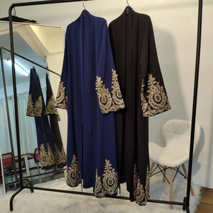 1495# Modest Navy Black <b>Abaya</b> with Gold Embroidery Lace Breathable Spring Summer Occasion Islamic <b>Abaya</b> Dubai Design - Product Image 6