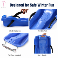 Toboggan pour enfants avec poignée de frein et poignée de transport, 6 couleurs, plastique HDPE léger avec corde de traction, 120 kg, jouet d'hiver pour l'extérieur
