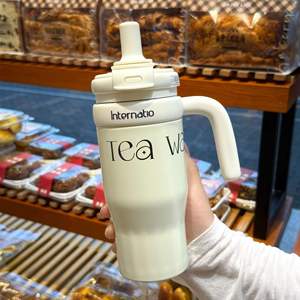 Vaso de acero inoxidable aislado de gran capacidad estilo <span class=keywords><strong>Instagram</strong></span> colorido con mango portátil taza de café de alta estética de paja - Product Image 5