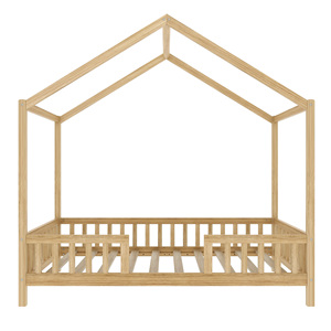 <span class=keywords><strong>Lit</strong></span> de sol Montessori Twin House en bois naturel, cadre de <span class=keywords><strong>lit</strong></span> pour enfants avec baldaquin, toit et barrières de sécurité, pour chambre d'enfant et chambre à coucher - Product Image 3