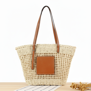 Sac de plage unisexe en cuir véritable de grande capacité avec un design géométrique marocain fait à la main - Product Image 1