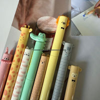 8 stylos effaçables mignons sur le thème du zoo, stylo à encre bleue avec gomme transparente, stylo gel rotatif, stylos effaçables 0,5 mm