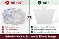 Sac de conservation alimentaire réutilisable en silicone personnalisé avec poignées en forme d'oreilles de lapin, étanche, compatible congélateur, sans BPA, pour la cuisine