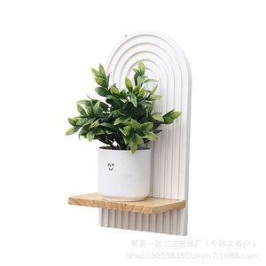 Wooden <b>Wall</b> <b>Mounted</b> <b>Shelf</b> Oval White With Wooden Tray For Plant Display Living Room Decor - Product Image 5