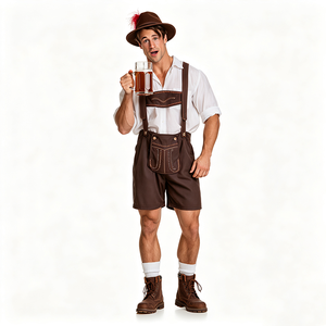 Ensemble Lederhosen pour <span class=keywords><strong>homme</strong></span> avec chemise blanche à manches retroussables et broderie marron foncé - Product Image 5