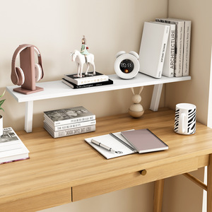 Floating Desk Shelf Solid Wood Grain 2 Tier Desktop Storage Rack Organizing <b>Bracket</b> For Office Workstation Neatening - Product Image 3