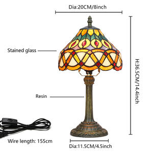 European Vintage Tiffany Stained Glass Table <strong>Lamp</strong> <strong>Peacock</strong> Feather Dome <strong>Shade</strong> E26/E27 Base Farmhouse Bedroom Bedside Electric - Product Image 4