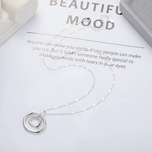 Geometric Double <b>Ring</b> <b>Necklace</b> 925 Silver Chain 405cm Everyday Wear - Product Image 4