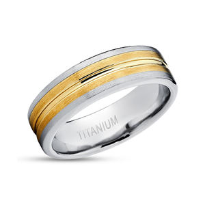 <span class=keywords><strong>Prix</strong></span> d'usine OEM Bague en acier titane 8 mm bicolore plaqué or, ajustement confortable, légère, vente en gros - Product Image 3