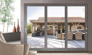 Aluminium Heavy Duty Big Panel <b>Sliding</b> <b>Door</b> Entrance <b>Doors</b> Residential <b>Doors</b> Wooden Grain Glass Graphic Design Stainless Steel - Product Image 6