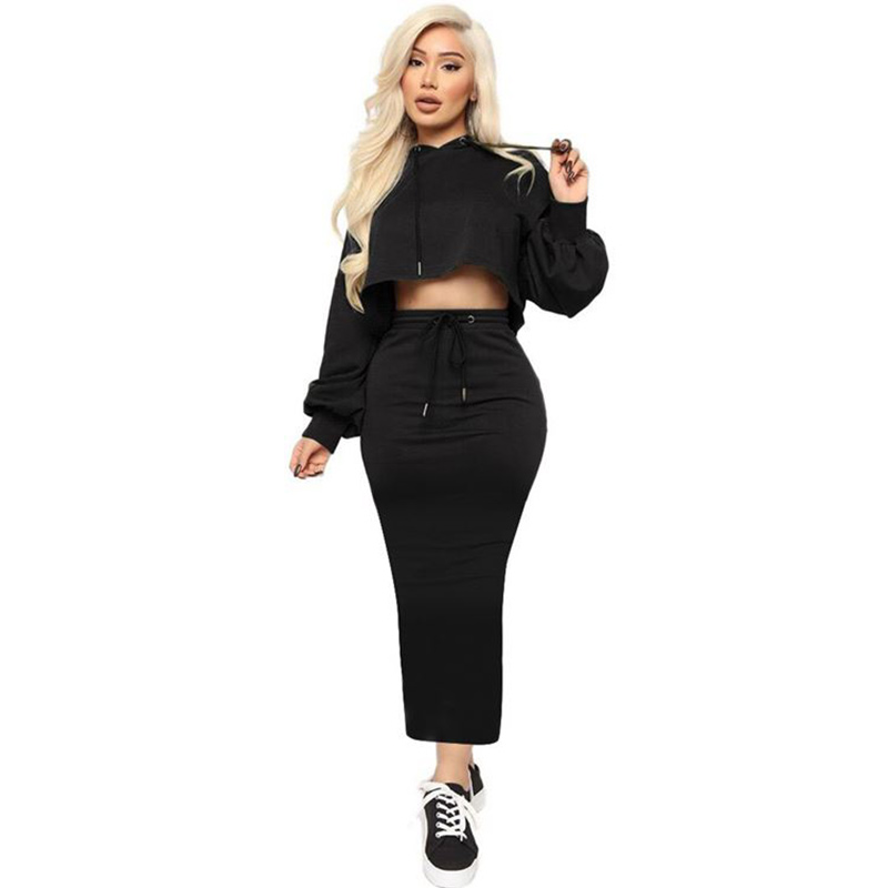 New design  bodycon two piece outfits set hoodie dress