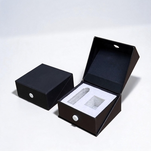 Child Resistant Paper Box Flip Top Front Button Lock Rigid Cardboard Packaging Box With Flocked EPE Foam Insert Magnet Free