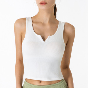 Camiseta sin mangas básica para <span class=keywords><strong>Mujer</strong></span>, Tops cortos ajustados lisos de punto, ropa de calle elástica, estilo informal - Product Image 4