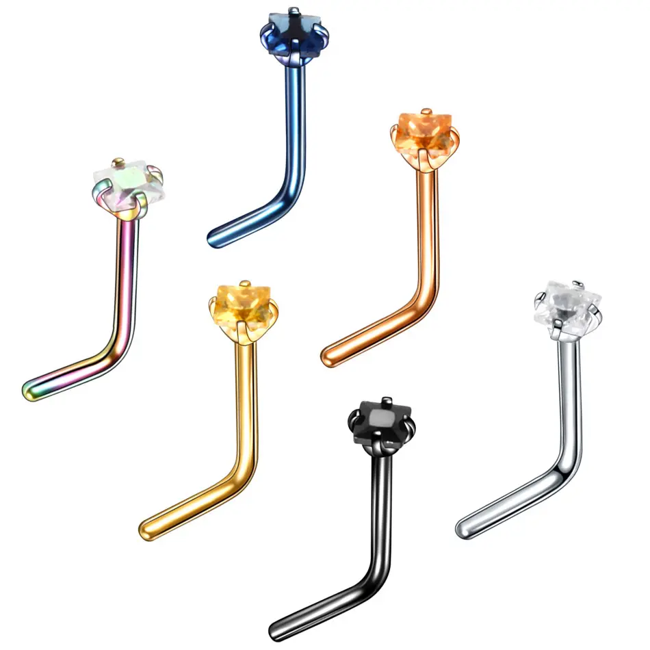 Piercing para la nariz de oro rosa con gema de cristal, joyería Sexy, 20G, venta al por mayor