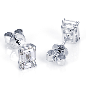 Listo para enviar MSE-368 Pendientes de diamante esmeralda de 1 quilate en oro blanco de 9K, pendientes de moda. - Product Image 1