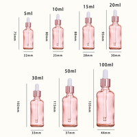 Bouteilles en verre rondes vides de couleur rose pour cosmétiques, soins de la peau, huiles essentielles, sérum, flacons compte-gouttes, emballages en gros
