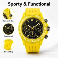 Montre chronographe analogique Miyota jaune transparente avec logo personnalisé, directement de l'usine, pour homme, mode sport, bracelet en caoutchouc, mouvement à quartz