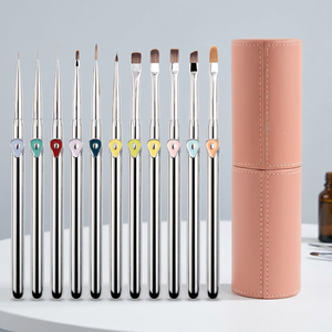 New Professional Beauty <b>Round</b> Head Nail <b>Brush</b> with Liner & Oval Options High-quality Metal Handle Supports Logo Customization - Product Image 1