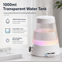 Humidificateur d'air silencieux USB en plastique pour bureau, avec réservoir d'eau inférieur à 0,5 L, faible consommation d'énergie, lumière ambiante pour la maison et le bureau
