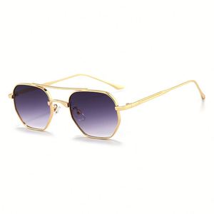 Lunettes de soleil polygonales rétro personnalisées avec logo, double pont, UV400, verres dégradés, monture carrée en métal pour hommes et femmes - Product Image 3