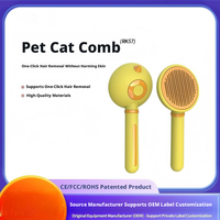 Brosse autonettoyante pour animaux de compagnie, pour chats et chiens, peigne de toilettage à 244 picots avec dents courbes en acier inoxydable et bouton poussoir