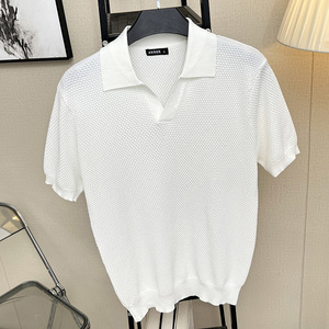 T-shirt da uomo a maniche corte Casual con scollo a V lavorato a <span class=keywords><strong>maglia</strong></span> con risvolto estivo nuovo Spot Casual - Product Image 6