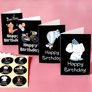 Cartes de vœux noires de fête, carte d'<span class=keywords><strong>invitation</strong></span> d'anniversaire, avec enveloppe autocollante, 6 Styles, 1 pièce - Product Image 6